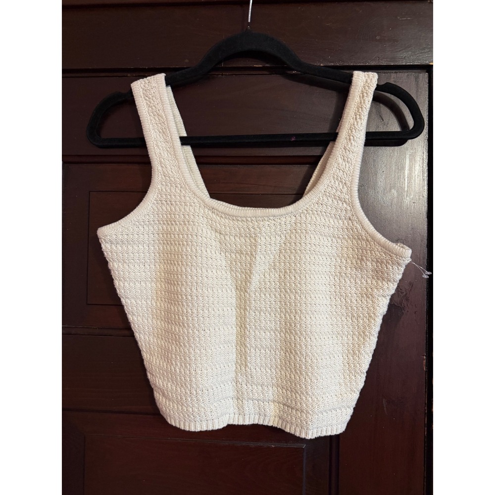 Freshman 1996 Cream Knit Crop Top Square Neck Sleeveless Tank Medium